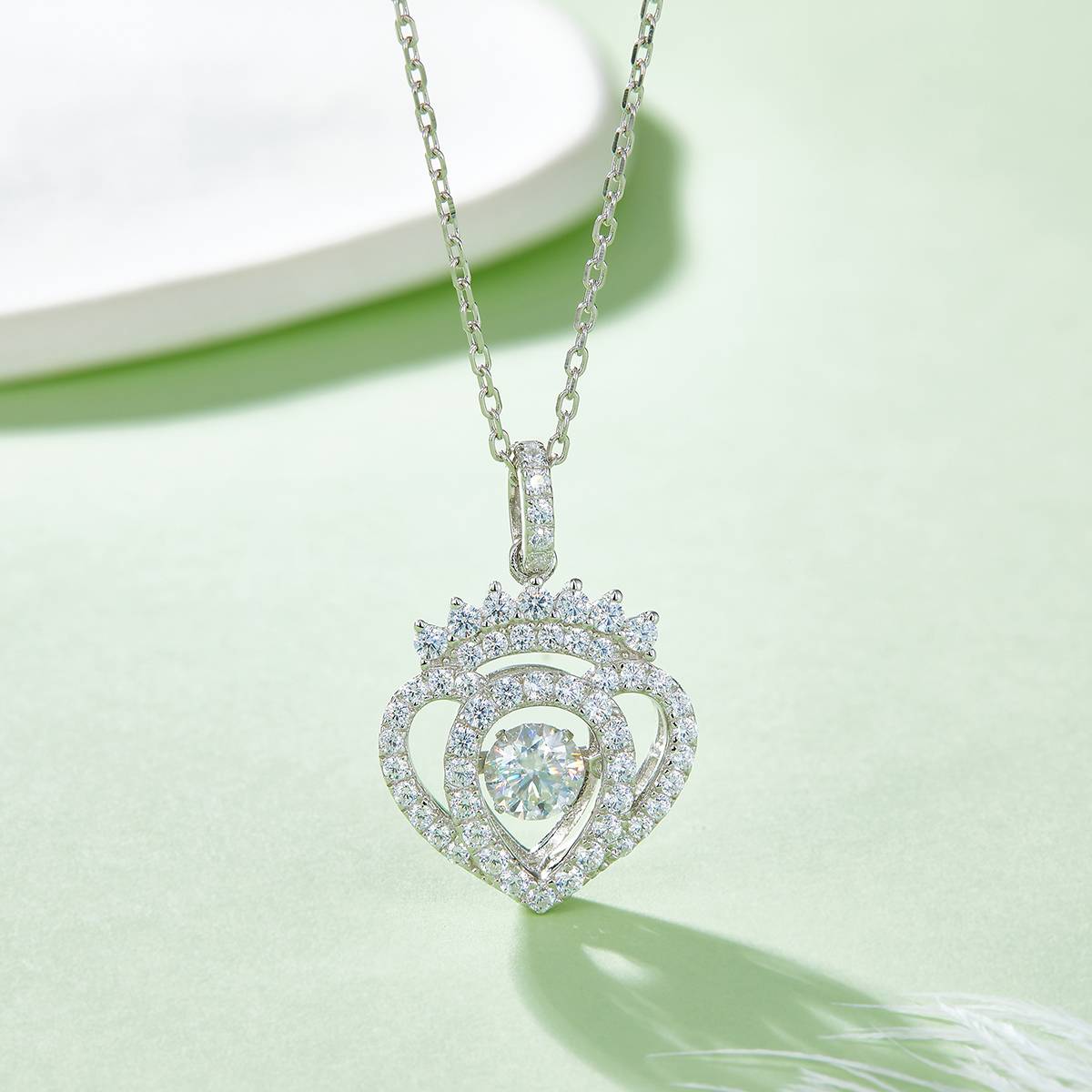 Dynamic Heart S925 Silver Plated Platinum Moissanite Necklace 50 Points D-Class